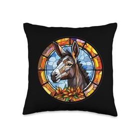 Donkey Axisone Donkey Stained Glass Leadlight Artistic Design Throw Pillow, 16x16, Multicolor