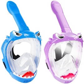 Snorkeling Gear for Kids, Full Face Snorkel Mask for Kids with 180° Panoramic View, Kids Snorkeling Set Featuring Anti-Leak and Anti-Fog Foldable Dry Top Design for Safe Underwater Adventures, 2 Pack