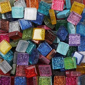 Mosaic Tiles Mixed Color Glass Tiles Shine Crystal Mosaic Glass Pieces Bulk Square Glitter Crystal Mosaic Tiles for Home Decoration or DIY Crafts 200g,1x1 cm
