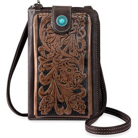 Montana West Crossbody Cell Phone Purse For Women Western Style Cellphone Wallet Bag Travel Size With Strap Coffee MW629CF