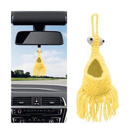 KHGUZ Crochet Yip Yip Car Hanger, Cute Knitted Alien Vehicle Mirror Charm Pendant, Handmade Automotive Interior Rear View Hanging Decor Accessories, Universal for SUV, Sedan, Truck (Yellow)