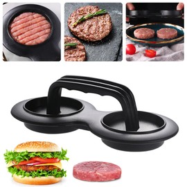 Burger Hamburger Meat Press Patty Maker Smasher - 2 Stuffed Burgers Made in Seconds Non-Stick, Black