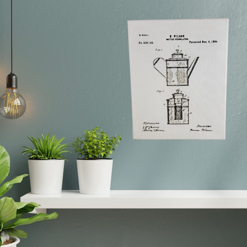 YNGLLC COFFEE PERCOLATOR PATENT SKETCH REPRODUCTION 8x10 CANVAS WALL ART