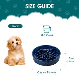vancasso Ceramic Slow Feeder Dog Bowls, Puzzle Dog Food Bowls with Floral Maze, Anti -Slip Pet Food Dish for Small Breed, 0.6 Cups, Blue