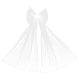 lasuroa Bride Embroidered Hair Bow Veil, White Pearl Bow Veil with Clip Bridal Accessories for Engagement Wedding Bridal Shower Gift