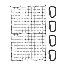 Most Heavy Duty Elastic Cargo Net for Pickup Truck Bed - 4' x 6' Stretches to 8' x 12' - Small 4”x4” Latex Bungee Mesh with 19 Rust Resistant Iron Carabiners for Ford, Dodge RAM, Chevy, Toyota, etc