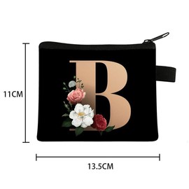 FAVORTALK Coin Purse Women Initial Purse Small Coin Pouch Portable Coin Bag Zipped Mini Slim Coin Purses for Girls Men Black Flowral Wallets - 13604