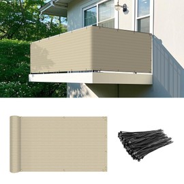 DAWNOVO 3' x 15' Balcony Privacy Screen Fence Cover with Zip Ties Grommets for Apartment Patio Porch Deck Backyard Outdoor (Beige)