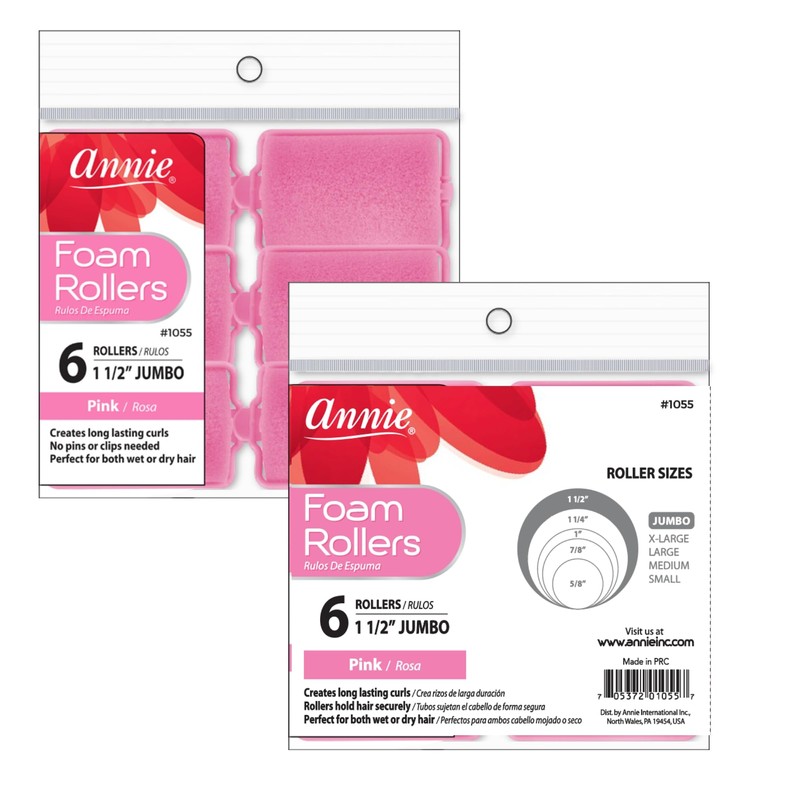 Annie Classic Foam Cushion Rollers #1055, 6 Count Pink Jumbo