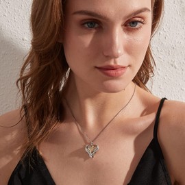 jiamiaoi Heart Silver Heart Pendant Women's Necklace Heart Necklace with Heart Silver Chain Women's with Pendant Necklace with Pendant Heart Chain White Gold for Mother Chain Silver with Stone,