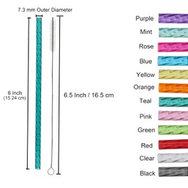 Dakoufish 6 Inch Reusable Clear Plastic Swirl Drinking Straws for Short Mini 6 oz-8 oz Mason Jar Tumblers,Set of 12 Pcs Replacement Straws with Cleaning Brush (6inch,12color)