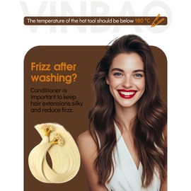 VINBAO U Tip Real Human Hair Extensions Hot Fusion, Platinum Hair Extensions Straight, Keratin,16inch 40g 50Strands Utip Hair Extensions Natural Human Hair for Women (#UTip60, 16'')