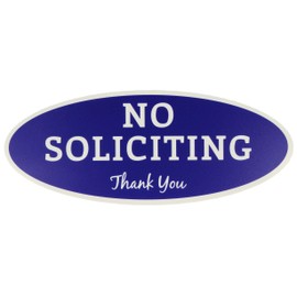 ExcelMark No Soliciting Sign for House or Business – Durable Indoor/Outdoor Sign – Easily Attach to Front Door - UV and Weather Resistant (Medium - 2.8" x 7", Blue with White Letters)