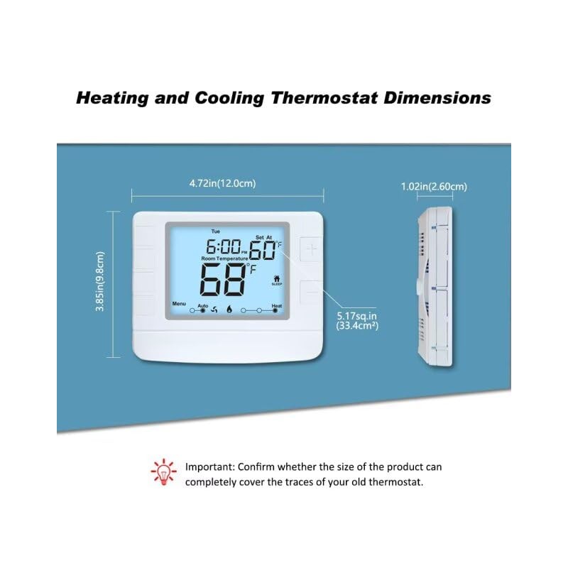 Programmable Thermostat for House, 1 Heat/1 Cool, Extra Large Display,