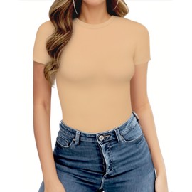 MANGOPOP Bodysuit For Women Crew Neck Short Sleeve T Shirts Body suit