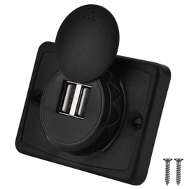 Car USB Charger, 3.1A Car USB Charger Socket, Dual USB Car Charger Black ABS USB Port Charger Socket Outlet 12V LED Waterproof Charging Panel Mount for Motorbike Car Boat