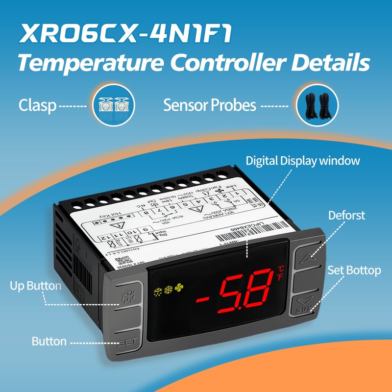 AGradify XR06CX-4N1F1 Temperature Controller with Sensor Probe Compatible with Dixell,