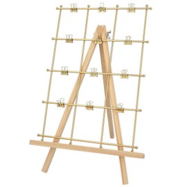 Welcome Space Photo Frame Memo Board Picture Frame Wall Hanging Decoration Birthday Decoration with 12 Clips Wooden Stand (Gold Net Photo Frame)