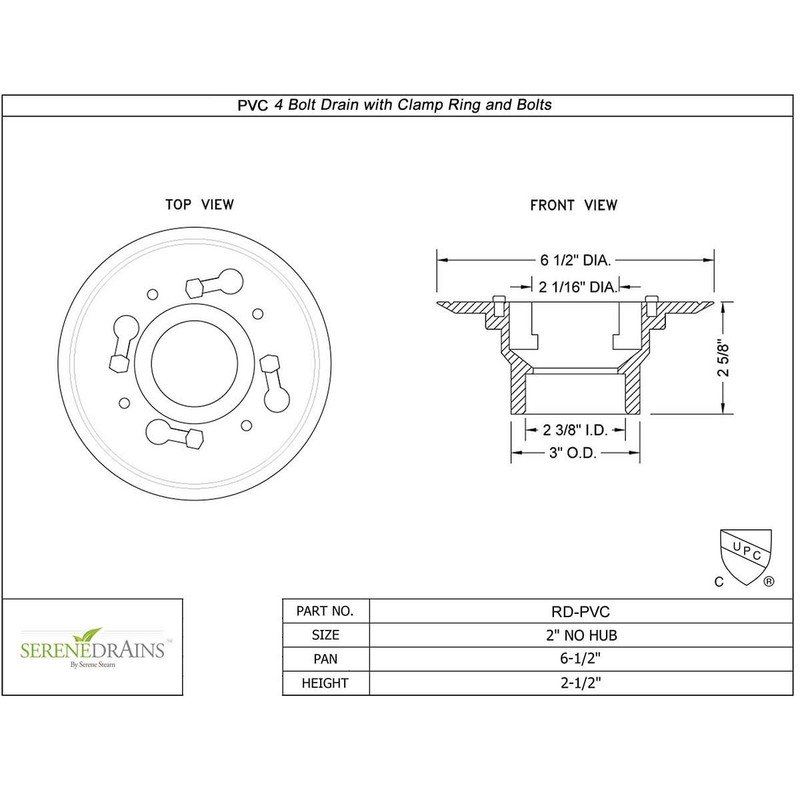 SereneDrains 2 Inch Shower Drain Base for Linear Square Shower