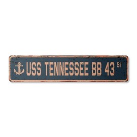 USS Tennessee BB 43 Vintage Plastic Street Sign us Navy Ship Veteran Sailor Gift | Indoor/Outdoor | 30" Wide
