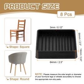 PATIKIL 2.5 Inch Rubber Furniture Pads, 8 Pack Non-Slip Furniture Coasters Square Anti Skid Caster Cups Furniture Feet Cup Floor Protectors for Bed Couch Stoppers, Black