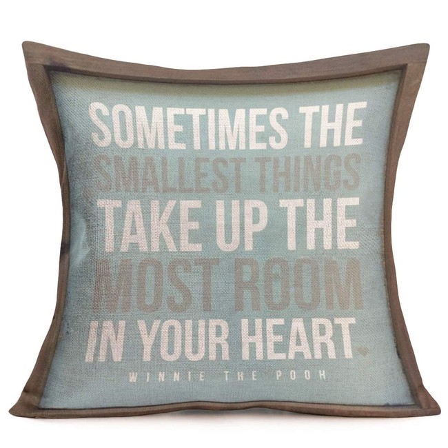 Smilyard Quotes Throw Pillow Covers Sometimes The Smallest Things Take Up The Most Room in Your Heart Decorative Pillowcase Cotton Linen Cushion Cover for Home 18x18 Inch (VQ07)