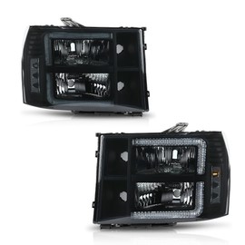 ALLGOOD LED Headlights Assembly Fit GMC Sierra 1500 2007-2013, Fit Sierra 2500HD 3500HD 2007-2014, Not Fit 2007 Sierra Classic Models Smoky Lens Black Housing Clear Reflector faros delanteros
