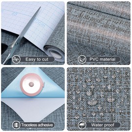Amiya Grasscloth Wallpaper Blue Peel and Stick Textured Fabric Linen Contact Paper Navy Blue Self Adhesive Removable Wall Paper for Bedroom Cabinet Liners Decor 17.3"x160"