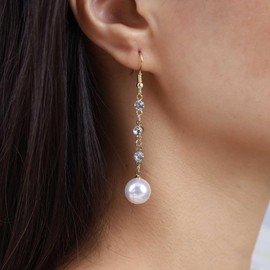Yheakne Vintage Crystal Pearl Drop Earrings Gold Pearl Dangle Earrings Earrings Long Tennis Chain Earrings Rhinestone Crystal Chandelier Earrings Jewelry for Women