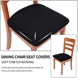 smiry Stretch Chair Seat Covers for Dining Room, Black 6PC Jacquard Dining Chair Seat Cushion Protectors Chair Slipcovers