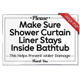 Essentials for Hosts - Keep Shower Curtain Liner Inside Bathtub - 3 Pack 4x6 Acrylic Sign w/Mounting Tape - Bathroom Care Sign - Rental Home Necessities - Signs & Bathroom Maintenance