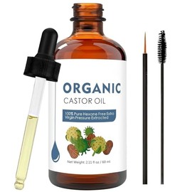 Aceite de Ricino para Pestañas, Cabello, Uñas - 100% Puro Orgánico Prensado en Frío, Nutre las Pestañas, Suaviza el Encrespamiento, Ilumina la Superficie de las Uñas, Sin Hexano, Extra Virgen Extraído por Presión (60ml)