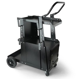 Happybuy Welding Cart, 2-Tier Heavy Duty Welder Cart with Anti-Theft Lockable Cabinet, 265LBS Weight Capacity, 360° Swivel Wheels, Tank Storage Safety Chains, Welding Cabinet for TIG, ARC