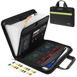 Lulrsay Fireproof Document Bag,Accordion File Organizer, 13 Pocket Expanding File Folder with Lock & Handle,Portable File Folder Organizer with Labels for Documents Laptop Passports Cards Black