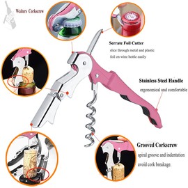 Kit-Home Professional Waiter Corkscrew Wine Openers Set (2 PCS),Upgraded With Heavy Duty Stainless Steel Hinges Wine Key for Restaurant Waiters, Sommelier, Bartenders (Pink 2 Packs)