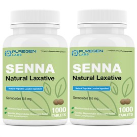 Puregen Labs Senna 8.6 mg Tablets 2 Pack (Total 2000 Count) – Natural Sennosides Vegetable Laxative for Constipation, Bloating, Gas, Irregularity Relief
