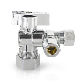 EFIELD 1/4 Turn Dual Compression Outlet Angle Stop Valve,1/2" NOM (5/8" OD) x (3/8 inch x 3/8 inch) Chrome Plated Brass (1),(VALVE206-1PCS)