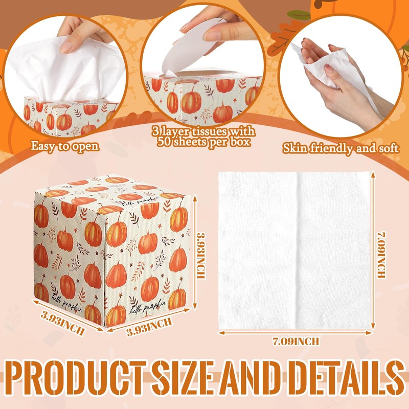 Bencailor 12 Pack Fall Pumpkin Facial Tissues Bulk,Orange,Hello Pumpkin