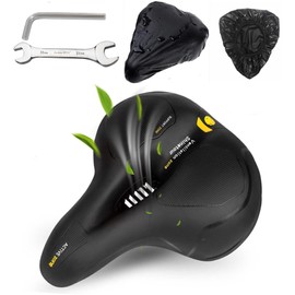 Qcdou Bicycle Saddle Men Women Comfortable Gel Ergonomic Bicycle Saddle - with Waterproof Cover & Wrench, Soft, Breathable, Shock Absorbing for Most Bikes (Yellow)