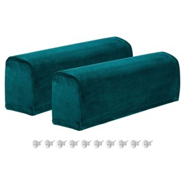 sourcing map 2Pcs Stretch Armrest Covers, Polyester Soft Couch Armchair Cover Non-Slip Chair Arm Rest Slipcovers for Sofa Recliner Twist Pins, Dark Green