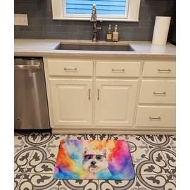 Caroline's Treasures Westie Hippie Dawg Memory Foam Kitchen Mat Machine Washable Anti-Fatigue Mat Cushion Comfort Bath Mat or Kitchen Rug