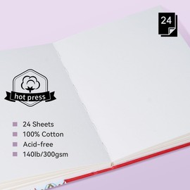 Arrtx Watercolor Sketchbook, 8.27x5.79'', 140 LB, 300 GSM, 100% Cotton Paper, Hot Press, 24 Sheets, Hardcover Watercolor Journal for Use As Travel Notebook for Artists Adults Students