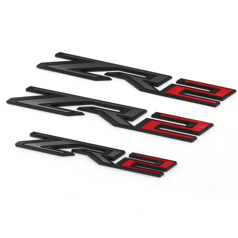 Mnneryss 3PCS Matte Black Red Fender Rear ZR2 Emblem Badge