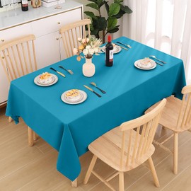 smiry Table Cloth Wipe Clean Rectangular 140x200 cm, Wipeable Water Resistant Polyester Tablecloth, Washable Fabric 6 to 8 Seater Dining Table Cover for Kitchen Indoor Outdoor, Teal