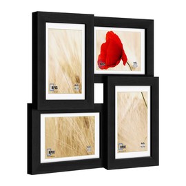 RPJC 4x6 Collage Picture Frame with High Definition Glass Display 4-opening Family Multi Photo Frames for Wall Hanging Black