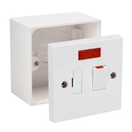 Fused Spur Side Flex 13Amps White Electrical Connection Unit - Optional Neon Indicator, Single 25/35/45mm Pattress Back Box Surface Mounted 1 Gang (Switched Fused Spur with Neon, SET with 45mm Box)
