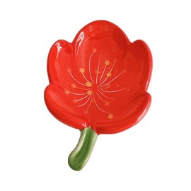 Flower Soap Dish Ceramic Soap Dish with Drain Cute, Embellishments Soap Holder Creative Draining Soap Dish Holder (Tulpe, Red)