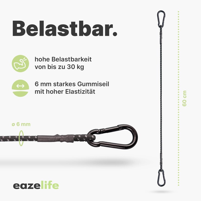 Set of 2 Elastic Straps with Carabiner, 60 cm /