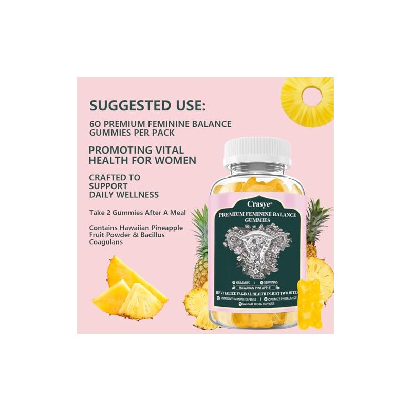 Gomitas Feminine Balance Salud Vaginal Probióticos Piña Hawaiana Zona Intima