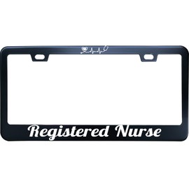 XHuiZio Heartbeat Registered Nurse License Plate Frame for Women/Men, Black Stainless Steel Car Tag Frame, 6"x12" 2 Holes & Screws Fits Standard US/CA